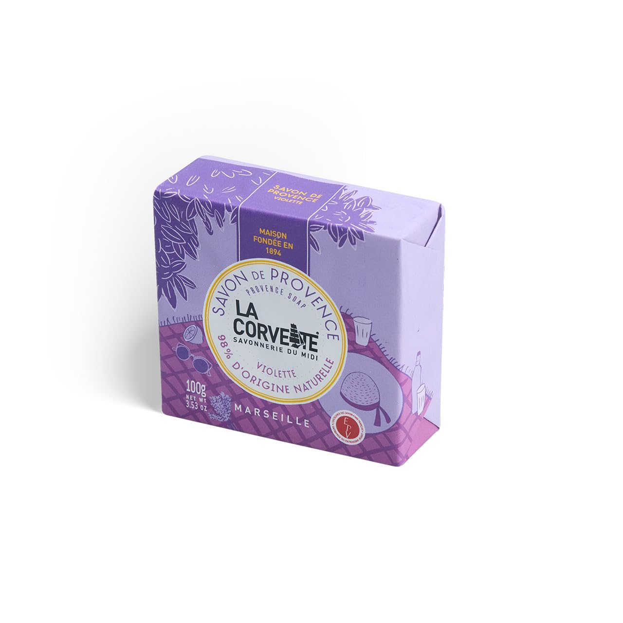 La Corvette – Savon Estival Violette – 100 g – Savon de Provence 100 % végétal – Fabriqué à Marseille