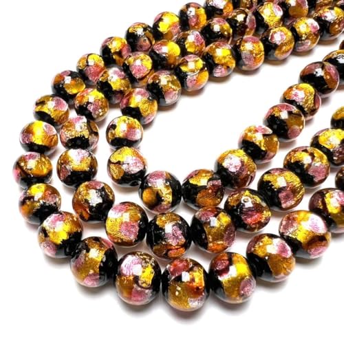 蓄光 ホタルガラス ピンクゴールド 10mm 連売り 40粕 沖縄 とんぼ玉.095je