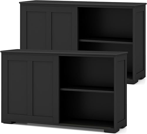 Miniatura 17 de Costzon Aparador Buffet Gabinete, Gabinete de Almacenamiento de Cocina de Madera con Estante Ajustable, Puerta Corrediza de Granero, Gabinete de
