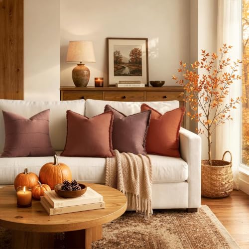 Image of MIULEE Linen Decorative Fall Lumbar Throw Pillow Covers Late Autumn 12x20