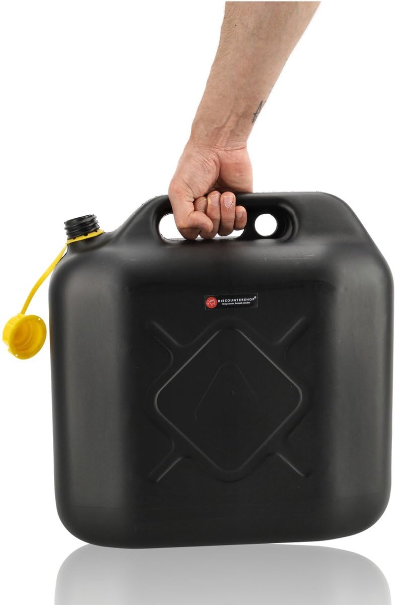 Jerrycan 20L + 10L Noir - Lot de 2 - Bidons de Carburant Plastique Homologués UN-avec Entonnoir, Bec Verseur et Tuyau de Remplissage - Pour Essence, Diesel et Eau