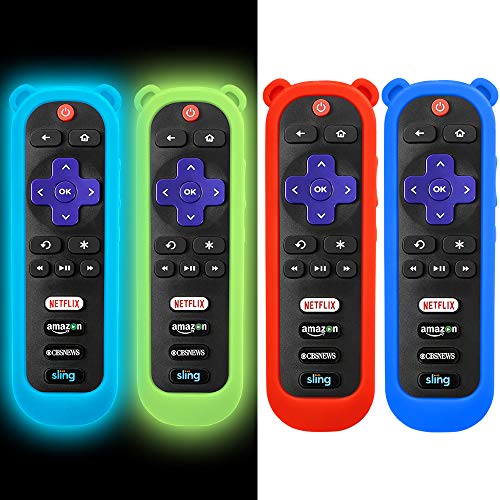 4 Pack Protective Silicone Cover Case for TCL Roku TVs and Roku Players Remote, Anti-Slip Shockproof Soft Skin Cover for Roku TV Remote Controller with Cute Panda Ear Shape