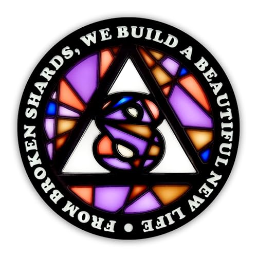 Image of Stained Glass 8 Year AA Chip Sobriety Coin Medallion, Fragments to Freedom Alcoholics Anonymous Addiction Recovery Anniversary Token, Inspirational Sober Gifts for Men and Women by the Token Shop