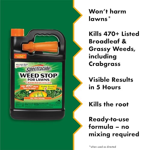 Spectracide Weed Stop For Lawns Plus Crabgrass Killer, 1 Gallon, Ready-To-Use Formula Kills More Than 470 Types Of Weeds As Listed Including Dandelion, Chickweed, Clover, Crabgrass And Yellow Nutsedge