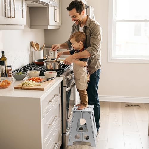 Image of Delxo 16 Inch Folding Step Stool,Foldable Stool for Adults,Portable Collapsible Plastic Stepstool,Non Slip Folding Stools for Kitchen Bathroom Bedroom Garden Up to 400LBS,(Grey 1PC) (Pack of 6)