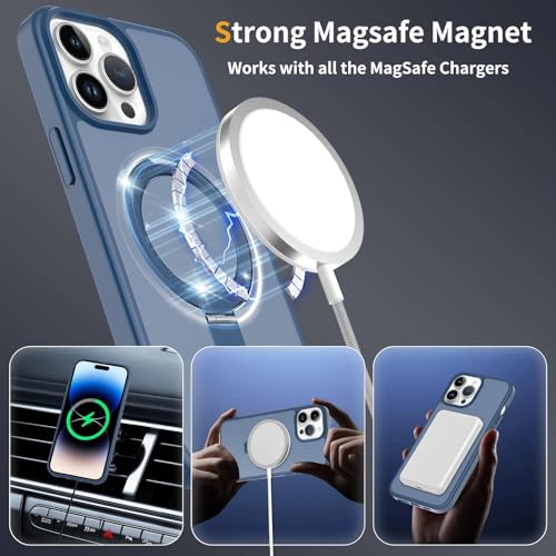 Image of Magnetic for iPhone 14 Pro Max Case, 6.7 inch, Compatible with MagSafe, Rugged Kickstand, Not-Yellowing Military-Grade Protection, Matte Blue