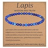 LPBeads Handmade Natural Gemstone Stretch Elastic 4mm Lapis Lazuli Bracelet Healing Crystal Round Stone Beads Jewelry Gifts for Women Men
