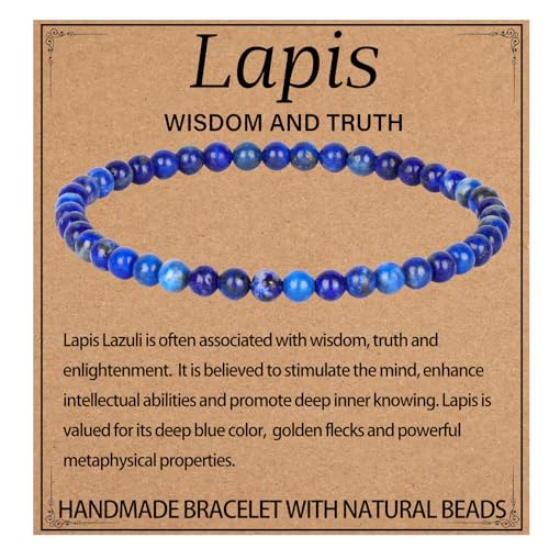 LPBeads Handmade Natural Gemstone Stretch Elastic 4mm Lapis Lazuli Bracelet Healing Crystal Round Stone Beads Jewelry Gifts for Women Men