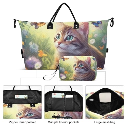 Large Travel Duffel Bag, Cait and Butterflies Sports Tote Gym Bag, Shoulder Weekender Overnight Bag for Women Men, Carry On Luggage with Toiletry Bags2