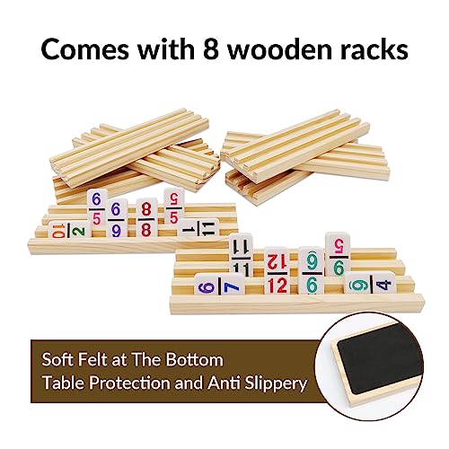 image for uvcany Mexican Train Dominoes Set with Numbers and 8 Wooden Trays/Rack