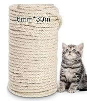 Sisalseil für Kratzbaum 6mm(30 Meter) natürliches Weiß Sisalseil Mehrzweckseil Seil Sisal für Katzen kratzbaum Katzen-Kratzbaum Ersatz und Zubehör für Haushalt,Kratzseil,Garten,DIY