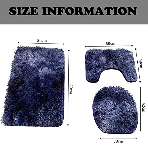 ARLTTH 3er Set Batik Badematten Set Aus Weichem Plüsch, rutschfest, Saugfähig, Badezimmerteppich, U-förmiger Konturteppich Und Toilettendeckelbezug, Waschbar (Marine) – Bild 8