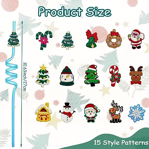 30 pitillos reutilizables de plástico con decoración de Navidad miniatura 3