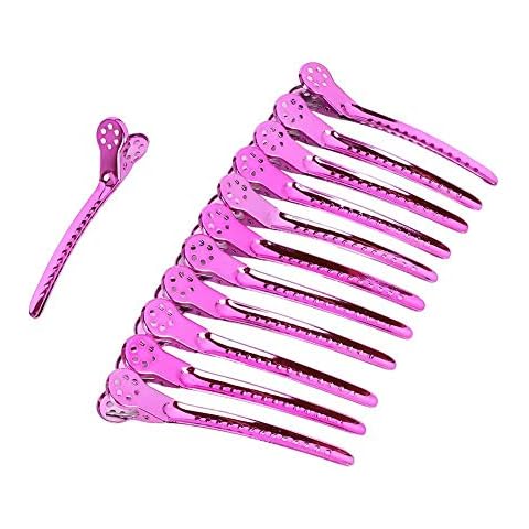 Pinza de pelo rosada con 12 piezas de clip de pico de pato de acero Cover