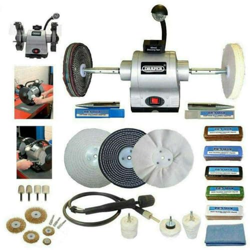 Draper 6 370W Bench Grinder Polisher with Pro-Max 6 Deluxe Metal Polishing Kit