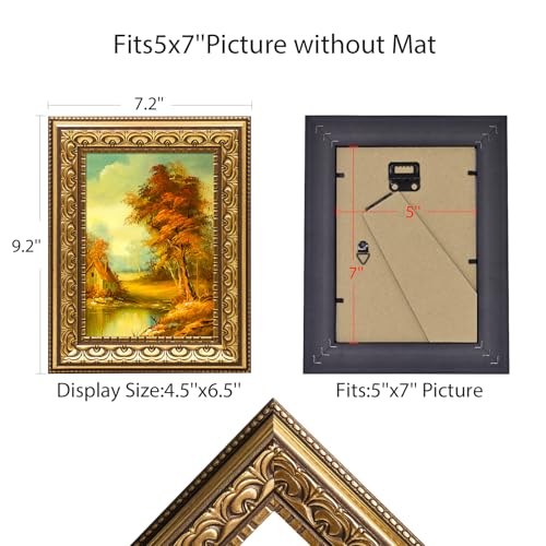 Image of 5x7 Vintage Picture Frames, Antique Picture Frame,Gold Frame for Wall Decor, 1 Pack Ornate Picture Frame,Gold