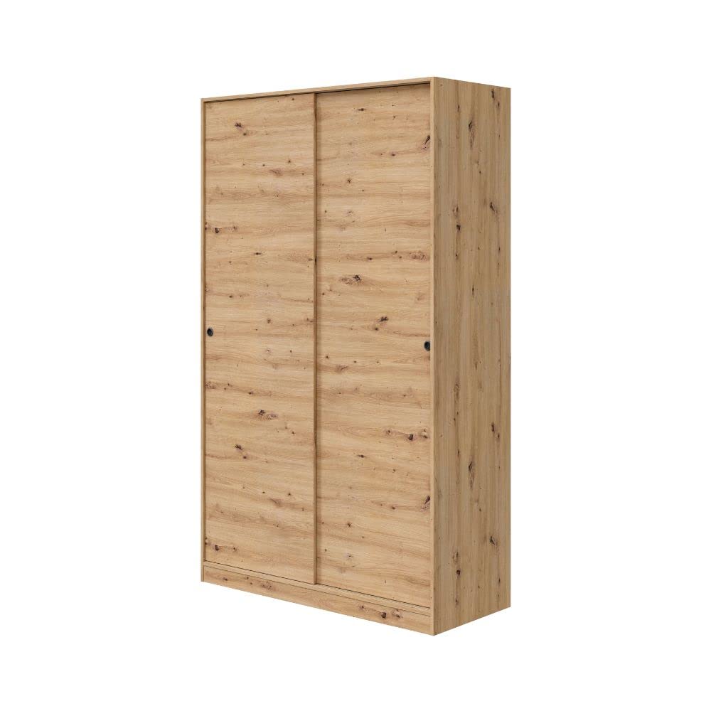 Mobelcenter, Armario 2 Puertas Correderas, Armario Matrimonio o Juvenil con 4 estantes y Barra de Colgar, Acabado Color Roble Nodi, Medidas: Ancho: 120 cm x Fondo: 50 cm x Alto: 200 cm (1385)