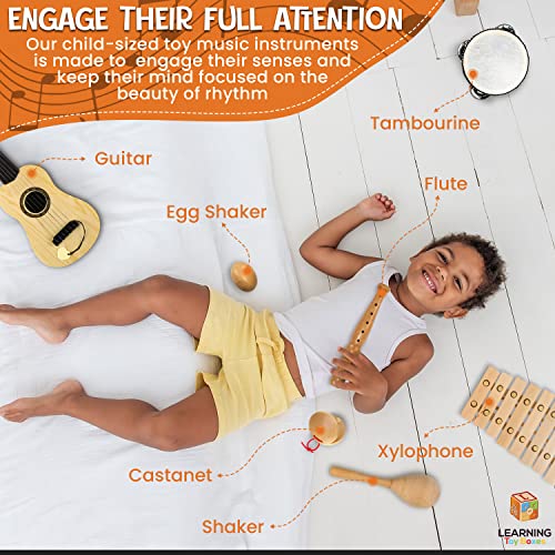 Wooden Musical Instruments For Kids Band Class Preschool School Learning Kids Musical Toys For Toddlers 1-3 Grade Toddler Music Set Maracas Guitar Xylophone Tambourine Chime Castanet Shaker Egg Flute #TOP2