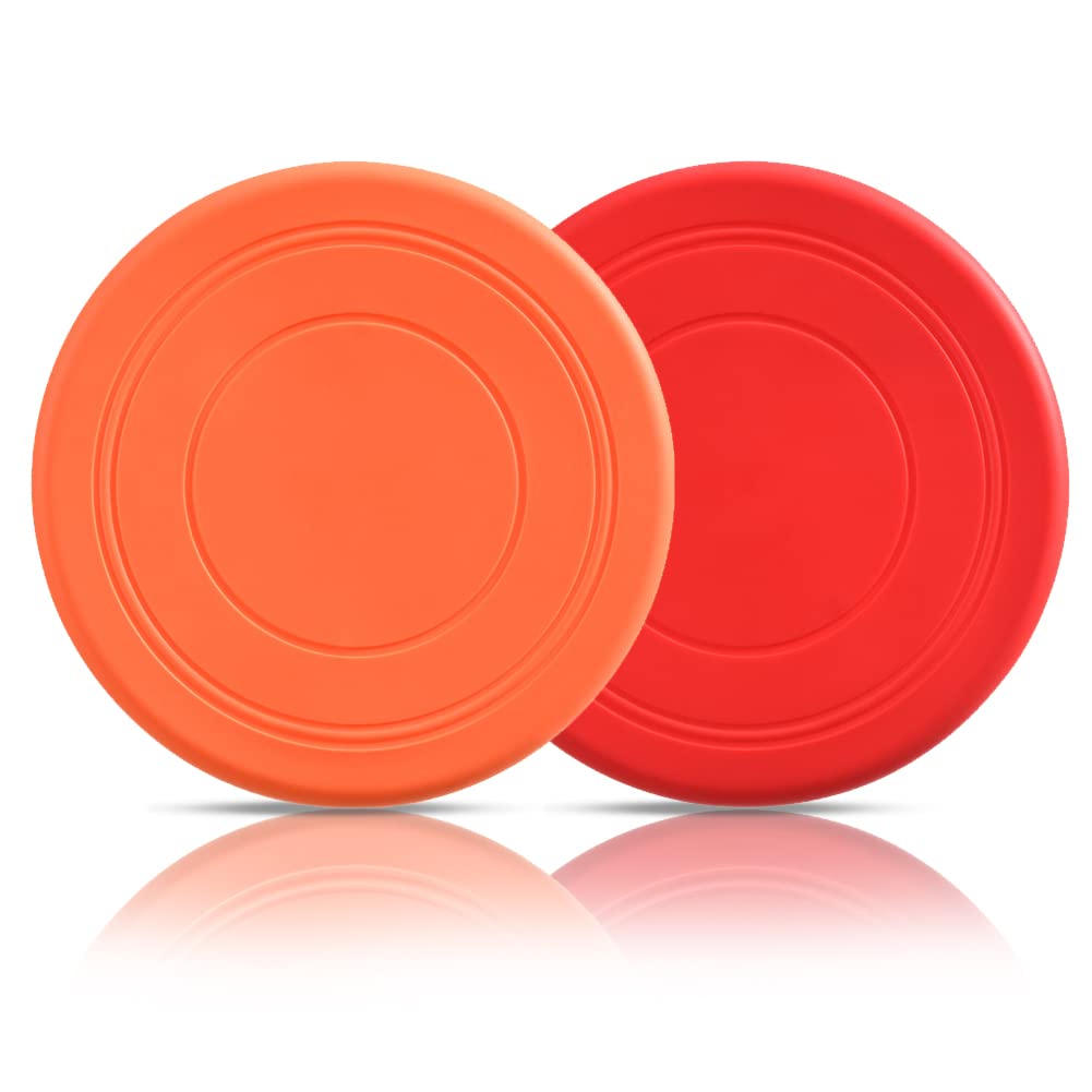 7 Inch Dog Flying Disc, Puppy Flyer Toy React Faster Training Interactive Toys for Small Medium Dog, Lightweight Durable and Water Resistant Floating Saucer (Red&Orange)