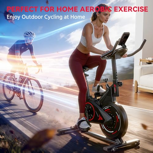 Image of Exercise Bike, Stationary Bike Indoor Cycling Spin Bike with Digital Monitor, Quiet Belt Drive, Adjustable Resistance, Heavy-Duty Frame, 350 LB Capacity, Adjustable Seat and Handlebar, Perfect for Home Gym
