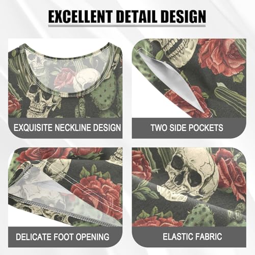 ALAZA Cactus Skulls Red Flowers Pajama Set Short Sleeve Sleepwear Soft Lounge Nightwear4