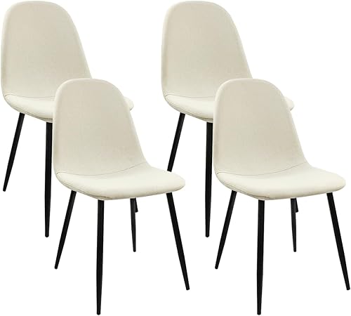 Juego de 4 sillas de comedor con forma de cuchara sin brazos con asiento de cojín de tela de gamuza y patas de metal negro para comedor y cocina,