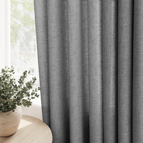 Image of Nanspring Blazer Grey Linen Curtains 90 Inches Length for Living Room Grommet Lightweight Light Filtering Faux Linen Sheer Drapes with Burlap Texture Modern Farmhouse Window Curtain for Bedroom 52X90