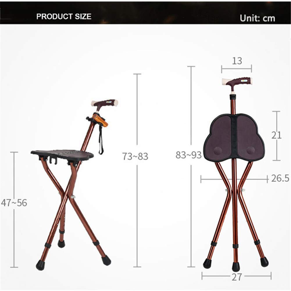 Asiento Plegable para bastón con luz LED para Personas Mayores, Descanso para Viajes al Aire Libre, bastón/muleta de aleación de Aluminio Altamente Ajustable