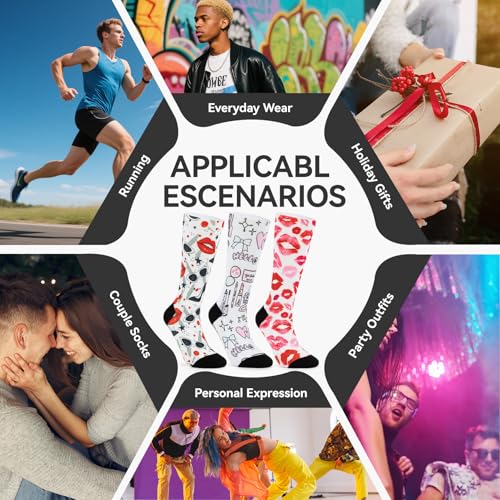 Image of Novelty Crew Socks for Unisex Wild Side with These Eye-Popping Prints 3 Pairs One Size