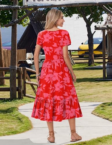 Image of Zeagoo Women Summer Midi A Line Dress Short Sleeve Casual Flowy Tiered Beach Long Sundress with Pockets 2026 Vacation Travel