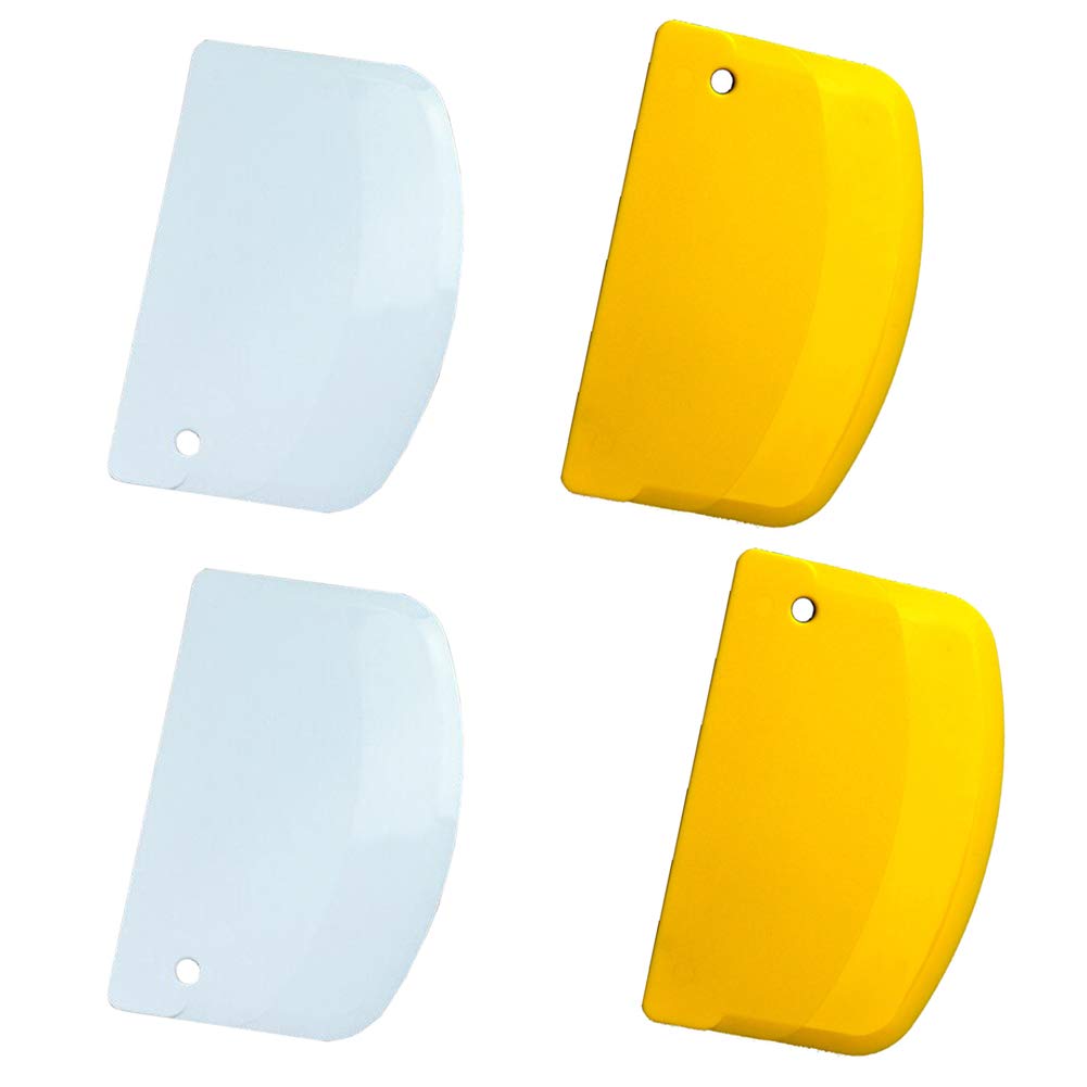 4 Pieces Dough Scraper Bowl Scraper Food-safe Plastic Dough Cutter Plastic Scraper Practical Bench Scraper Multipurpose Food Scrappers for Bread Dough Cake Fondant Icing, White, Yellow