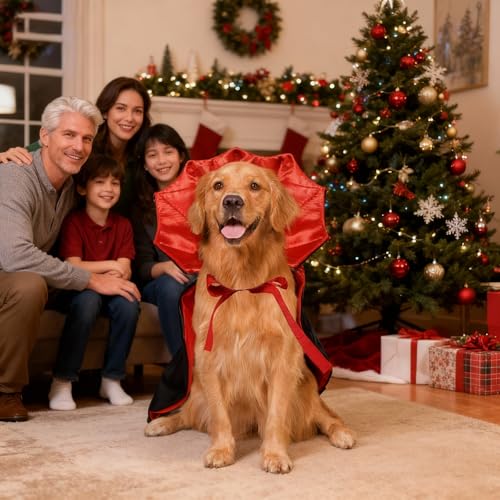 ROSAUI Weihnachten Hundekostüm Umhang, Rot-Schwarzes Cape für Hunde & Katzen, Festliches Weihnachts Outfit für Fotos, Party & Geschenk, Bequeme Haustier Verkleidung für Winter