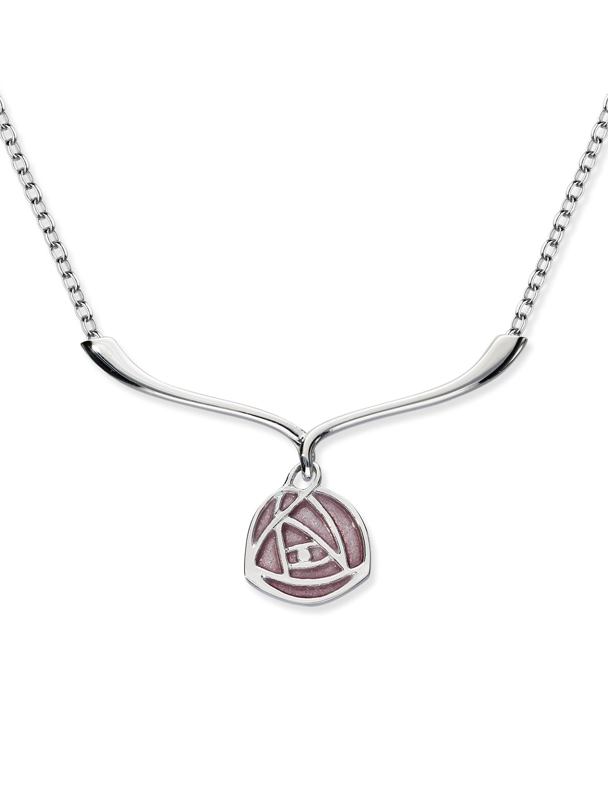 ORTAK 925 Sterling Silver Handmade Necklet | Charles Rennie Mackintosh Rose Art Design | Hot Glass Hand Enamel In Sugar Almond Colourways | Fine Jewellery | Made In Scotland