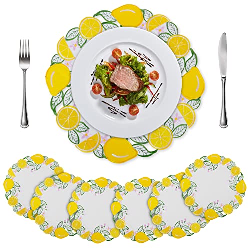 Tewene Placemats Set Of 6, Embroidered Round Place Mats Washable Table Placemats Lemon Cloth Placemats Stain Resistant Boho Placemats Farmhouse Placemats For Dining Table (15'' Round Lemon) #TOP16