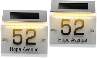 DOITOOL House Number Address Light Solar Powered Lights Outdoor LED Marker Lights 2 Sets House Number Solar Lamp Solar Wall Light Solar Wall Lamp LED Stainless Steel Tool