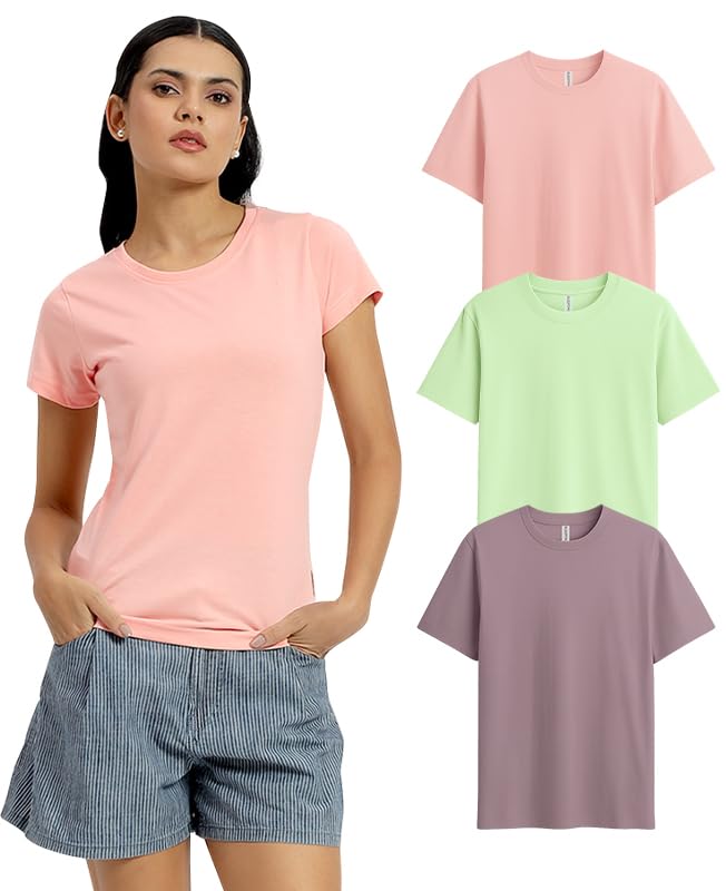 Image of Sleepynuts Women's Plain Round Neck Regular Fit Half Sleeve Cotton T Shirt