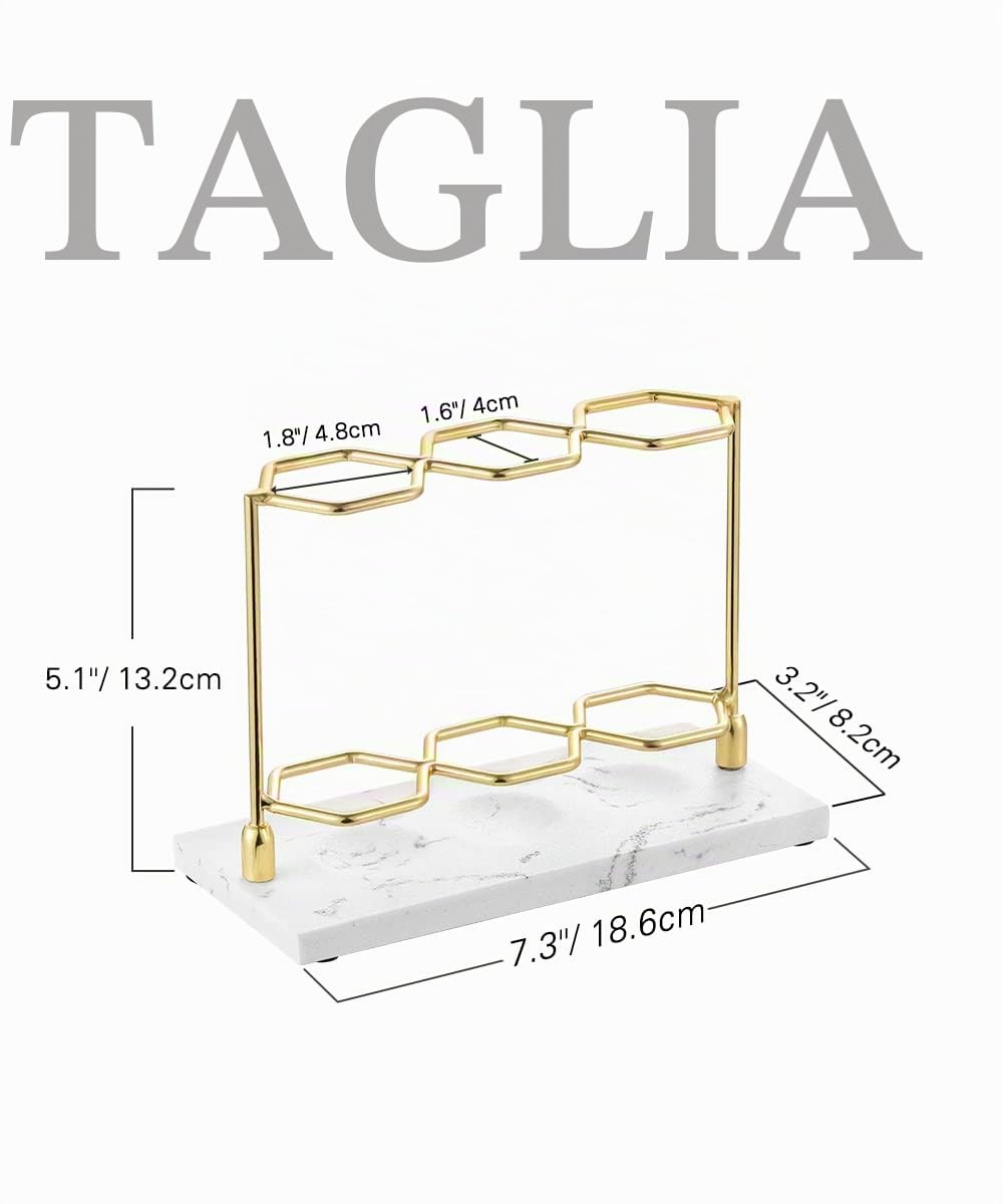 Emibele Portaspazzolino in Resina con 3 Slot, Porta Spazzolino Elettrico | Porta Spazzolino da Denti a Forma di Esagono, Supporto per Dentifricioda con Funzione di Drenaggio - Oro/Bianco