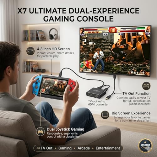 Image of Drumstone (10 Years Assured Warranty) X7 Handheld Video Game Console with 4.3 Inch HD Display, 10000+ Built In Games, Dual Joystick Gaming System, 8GB Storage, Rechargeable Battery, Portable MP5 Retro