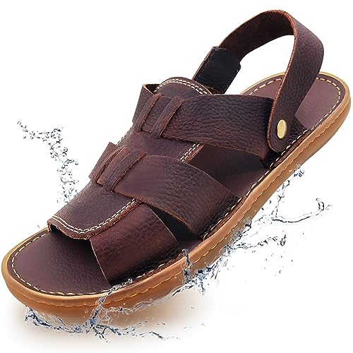 ZLUXURQ Mens soft leather hiking outdoor sandals-Luxury Casual Beach Sandals