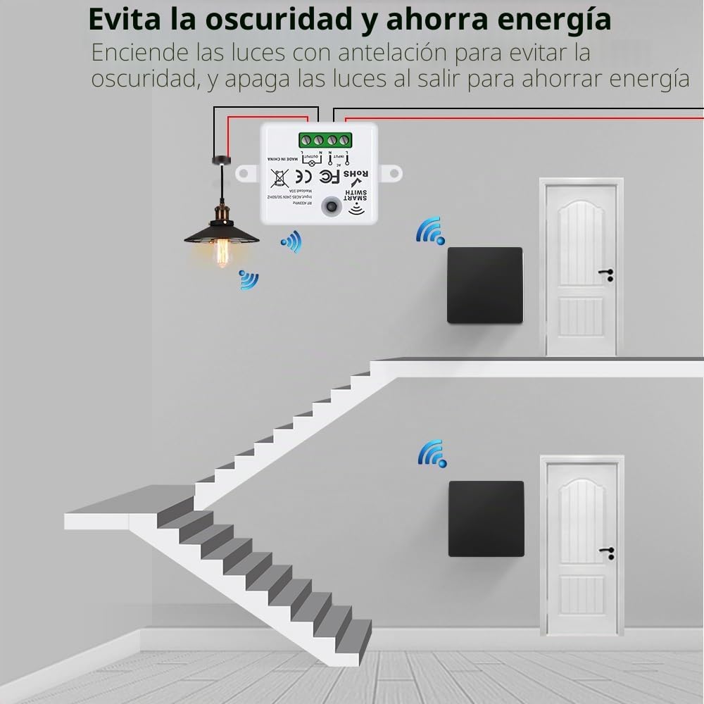 Interruptor Inalámbrico, 3 Interruptores de Iluminación Sin Batería Inalámbricos de Ida y Vuelta Con Transmisor y Controlador Receptor RF433 10A 240V (Kit 2 Vías)