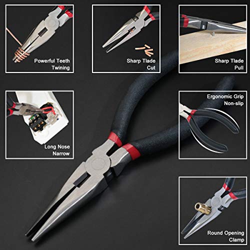 boeray 4pcs Pliers Set 6\" Long Nose Pliers 6\" Diagonal Pliers 8\" Slip Joint Pliers 8\" Linesman Pliers Home Maintenance Tool Kit for Home Repair and DIY