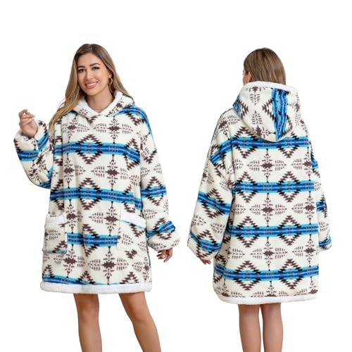 TOUVE Sweat à Capuche Surdimensionné Épaississant, Sweat Plaid Polaire Chaude Sherpa Couverture avec Manches Et Poche, Pull Plaid Homme Femme Adapté aux Adultes,...