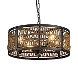 Zhizenl Pendant Lights, Farmhouse Rattan Pendant Light, 4-Lights E12 Industrial Wicker Black Chandel