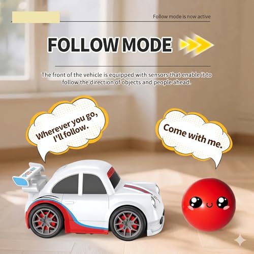 Image of Mini RC Intelligent Sensor Stunt Car Toy for Kids 3-8 | 4 Smart Modes: Follow Object, Chase, and remote control car, Rechargeable Cartoon Car with Music & Bright LED Light | Best Birthday Gift for Kid
