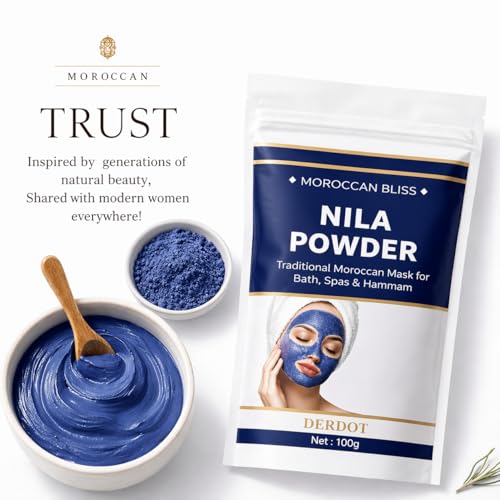 Image of Moroccan Nila Powder | 100% Natural Indigo Blue Powder for Skin Brightening, Soothing & Detox | Traditional Moroccan Hammam Beauty Treatment for Face & Body Care (100gm)