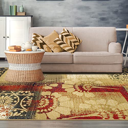 Superior Indoor Small Area Rug, Artistic Floral Geometric Home Decor, Floor Throw For Kitchen, Office, Entryway, Living Room, Bedroom, Nursery, Dining, Jute Backed, Patchwork Collection, 4' X 6' #TOP7