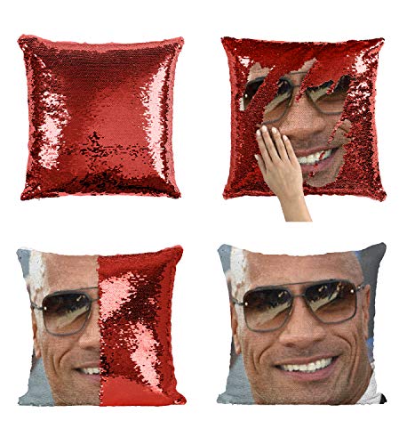 Dwayne The Rock Johnson Cool Sunglasses_MA0811 Pillow Cover Sequin Mermaid Flip Reversible Scales Meme Emoji Actor Girls Boys Couch Office Sofa (Cover Only)