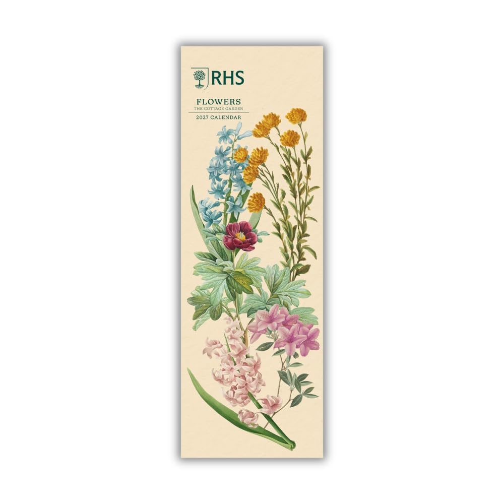 RHS Flowers 2027 Slim Wall Calendar Official Licensed Royal Horticultural Society Calendar, Slim Format, Monthly Layout, Beautiful Botanical Flower Illustrations, Gift for Gardening & Flower Lovers
