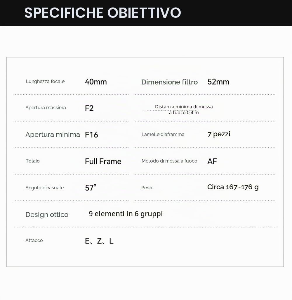 TTARTISAN AF 40mm F2 Obiettivo per Fotocamera Full Frame Autofocus Leggero Obiettivo Walk-around (per Sony E)