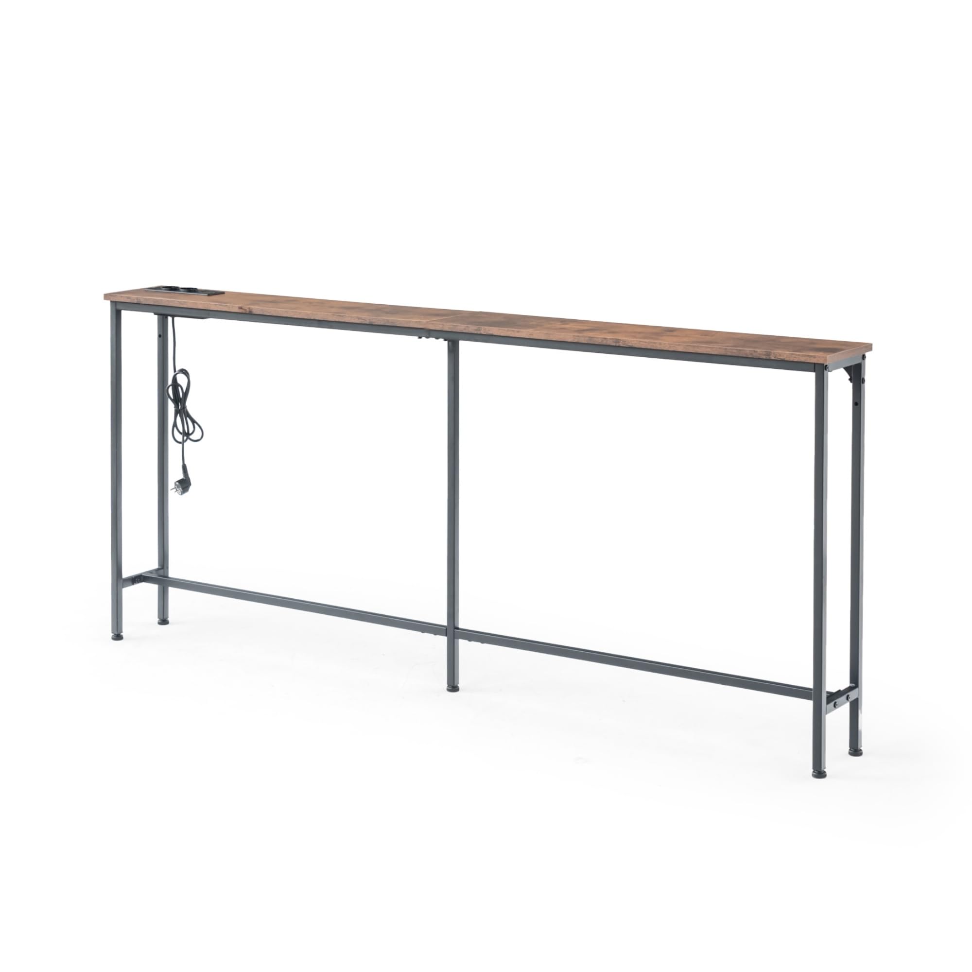 Table de Bar 180 cm avec 2 Prises et 2 Ports USB, Table de Bar de Cuisine Haute et étroite Petit Espace Console Meuble pour Cuisine Salon entrée café bistrot (Marron, 180 x 20 x 80,5 cm)